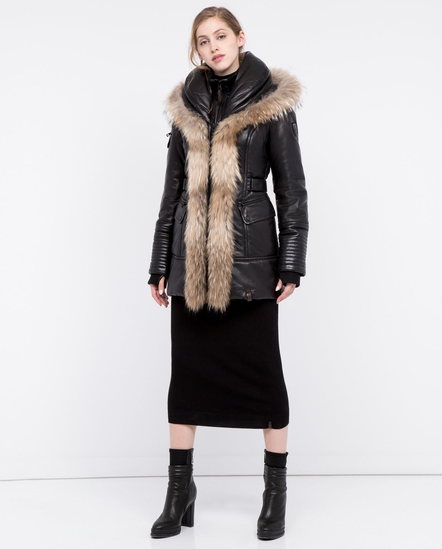 Jenny Leather Parka With Fur Trim - Dejavu NYC