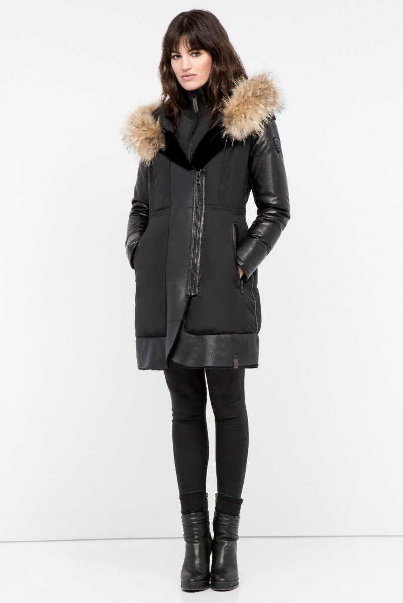 Colatina Leather Sleeved Parka With Fur Trim - Dejavu NYC