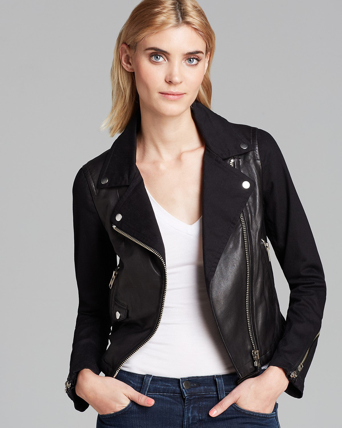 Minella Leather & Canvas Biker Jacket - Dejavu NYC