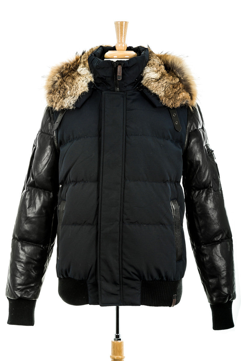 Bale Leather Sleeved Bomber Jacket With Fur Hood - Dejavu NYC