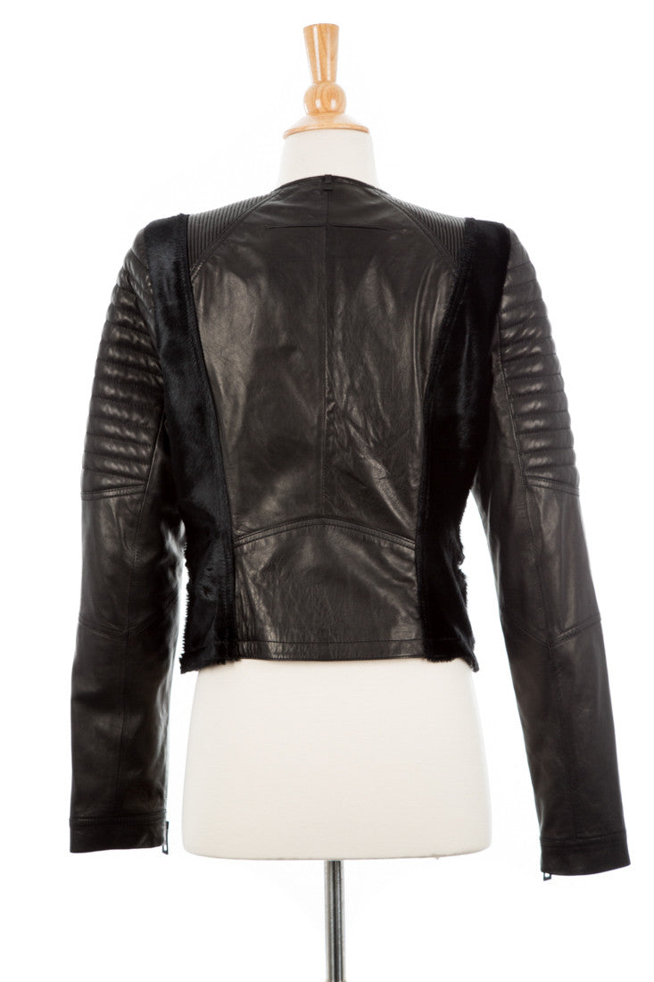 Riva Leather Biker Jacket With Pony Hair - Dejavu NYC