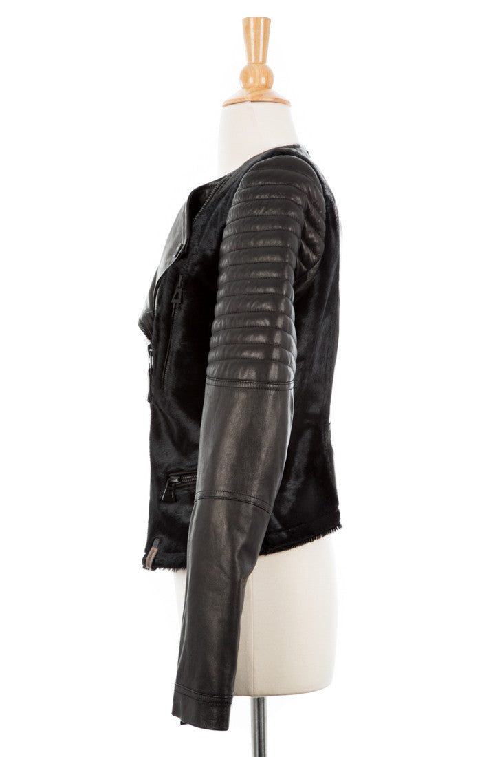 Riva Leather Biker Jacket With Pony Hair - Dejavu NYC
