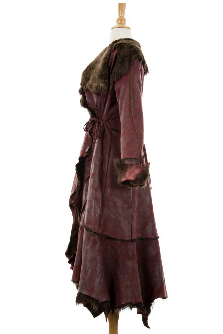 Burgundy Trench Coat With Fur Trim - Dejavu NYC