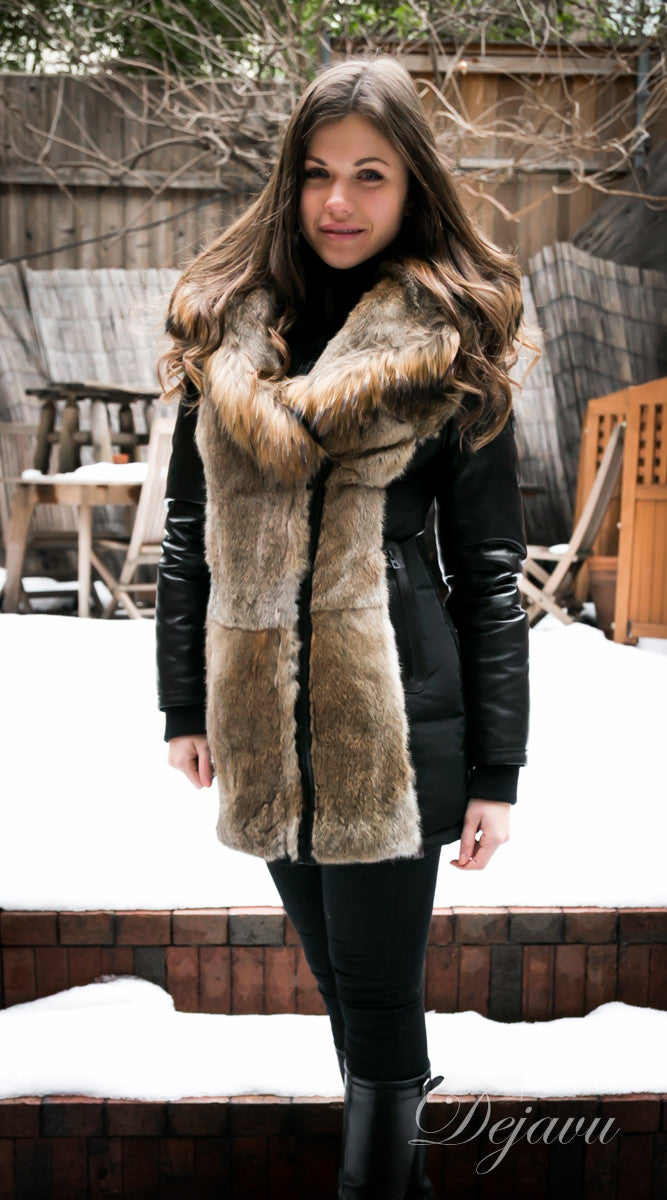 Arly Leather Sleeved Parka With Fur Trim - Dejavu NYC