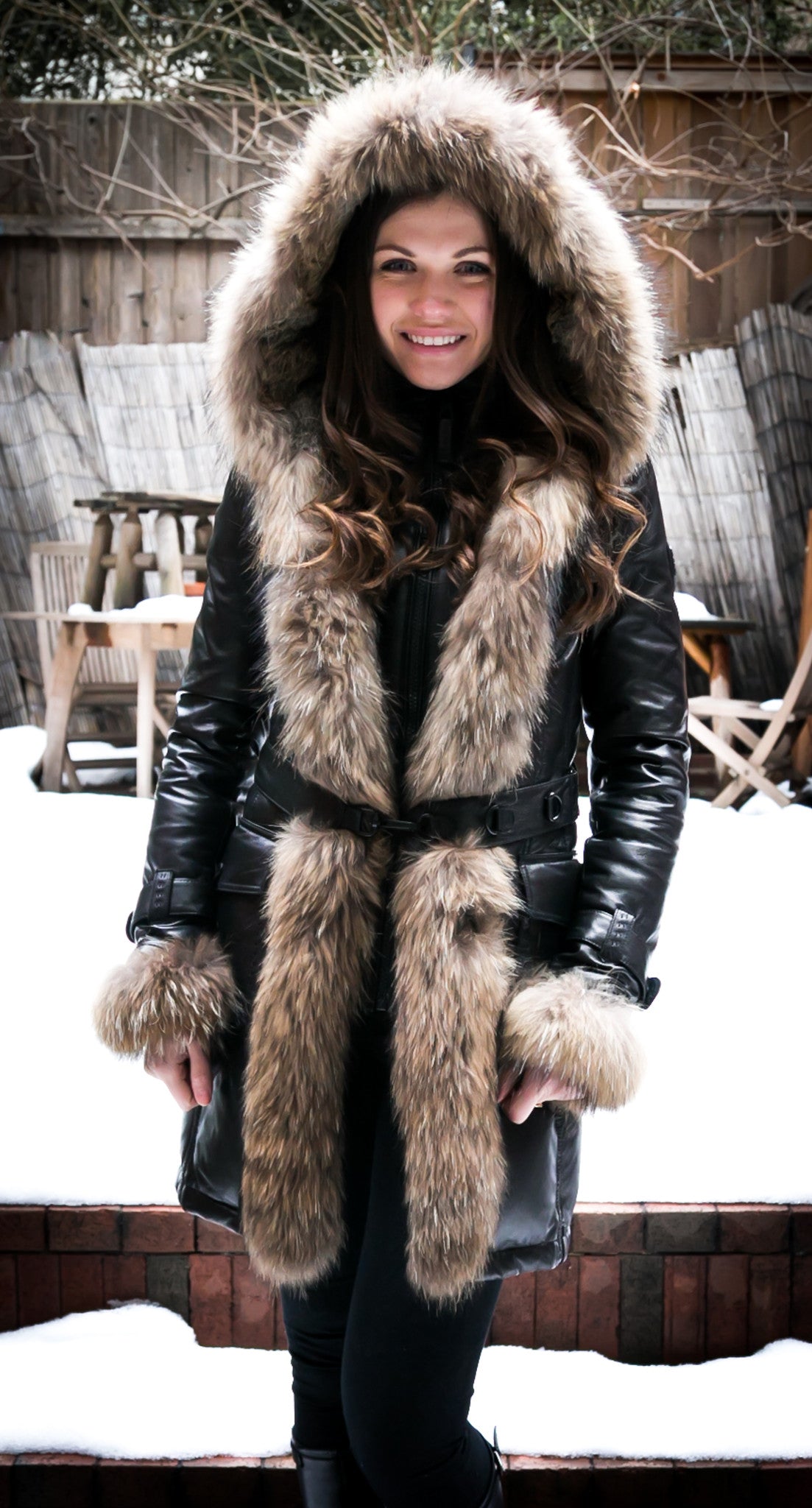 Rita Down Coat With Fur Hood - Dejavu NYC