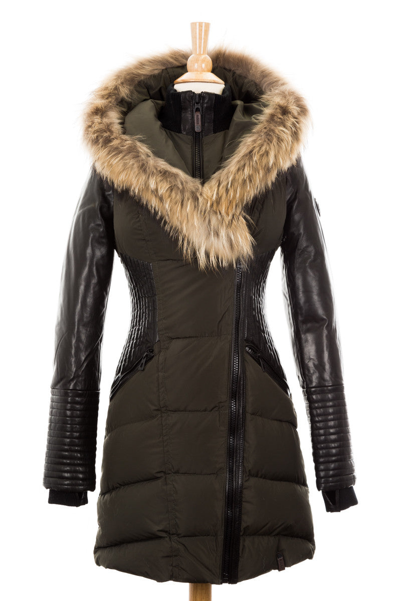 Shauna Leather Down Coat With Fur Trim - Dejavu NYC