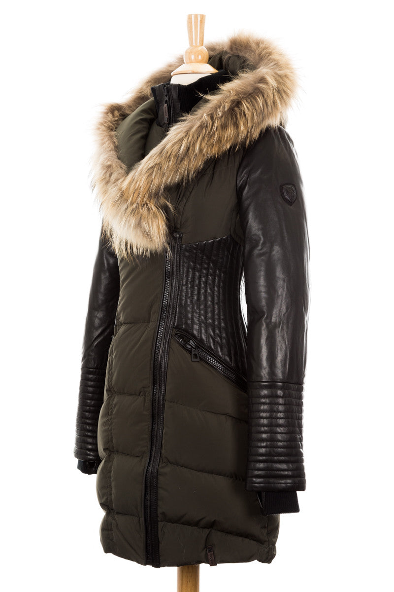 Shauna Leather Down Coat With Fur Trim - Dejavu NYC