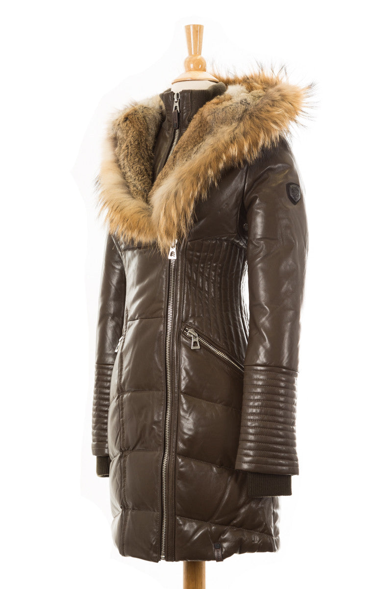 Sia Leather Down Coat With Fur Trim - Dejavu NYC