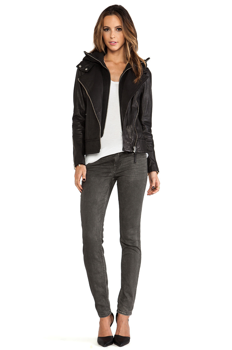 Kiera Leather Biker Jacket With Hood - Dejavu NYC