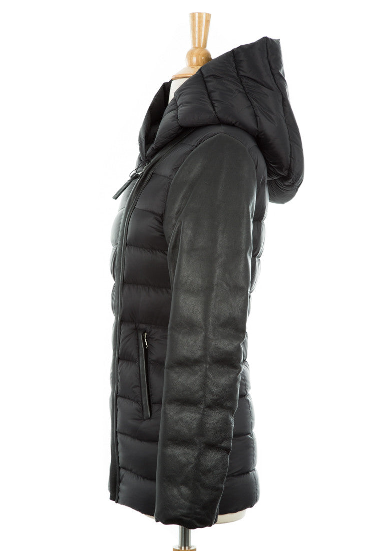 Rudy Down Jacket With Leather Trim - Dejavu NYC