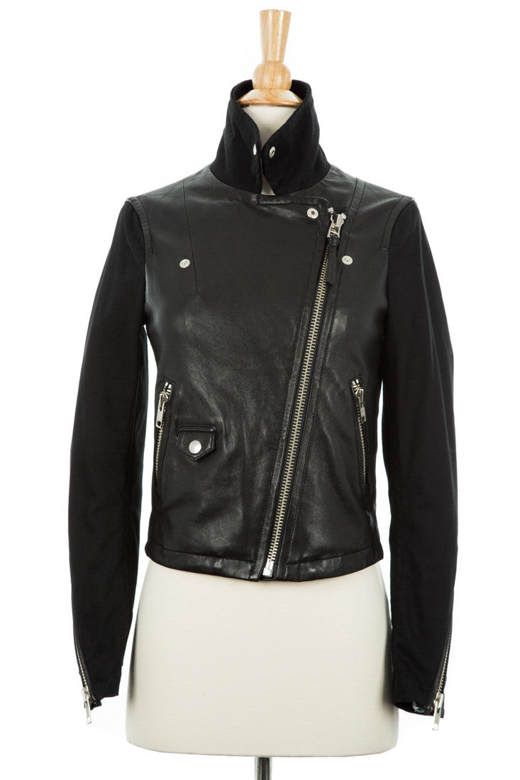 Minella Leather & Canvas Biker Jacket - Dejavu NYC