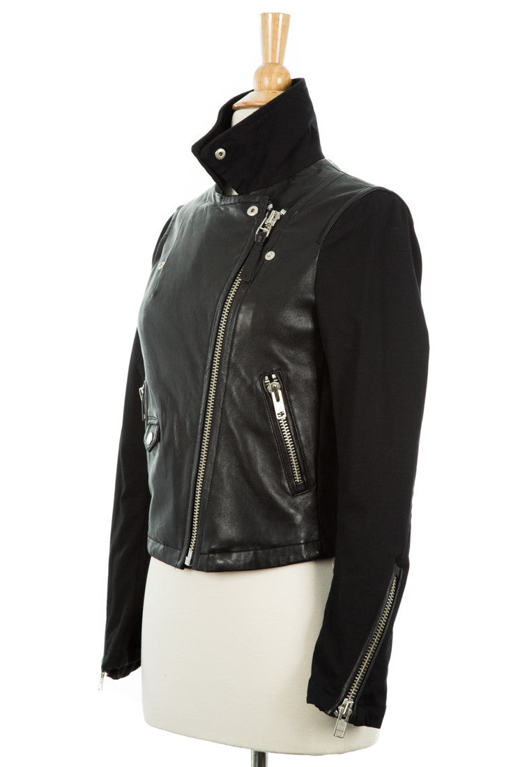 Minella Leather & Canvas Biker Jacket - Dejavu NYC