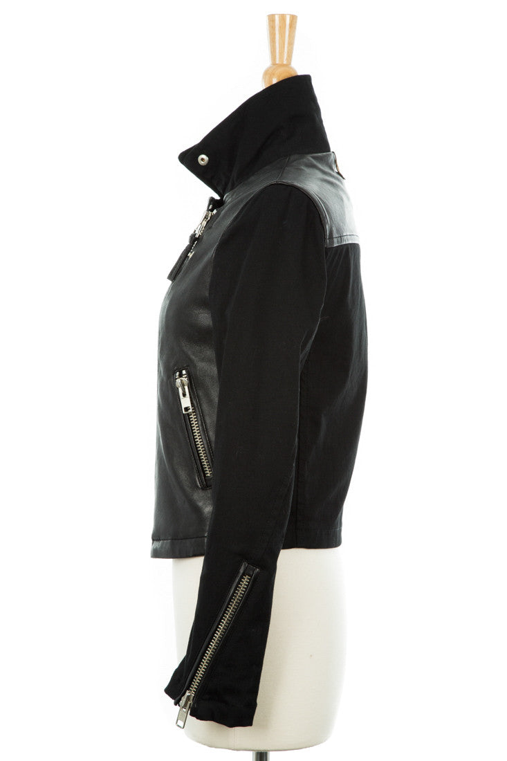 Minella Leather & Canvas Biker Jacket - Dejavu NYC