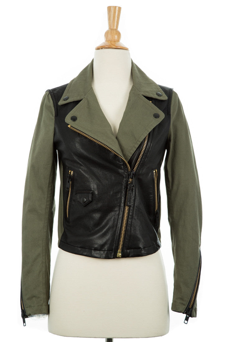 Minella Leather & Canvas Biker Jacket - Dejavu NYC