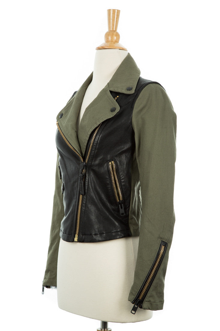 Minella Leather & Canvas Biker Jacket - Dejavu NYC