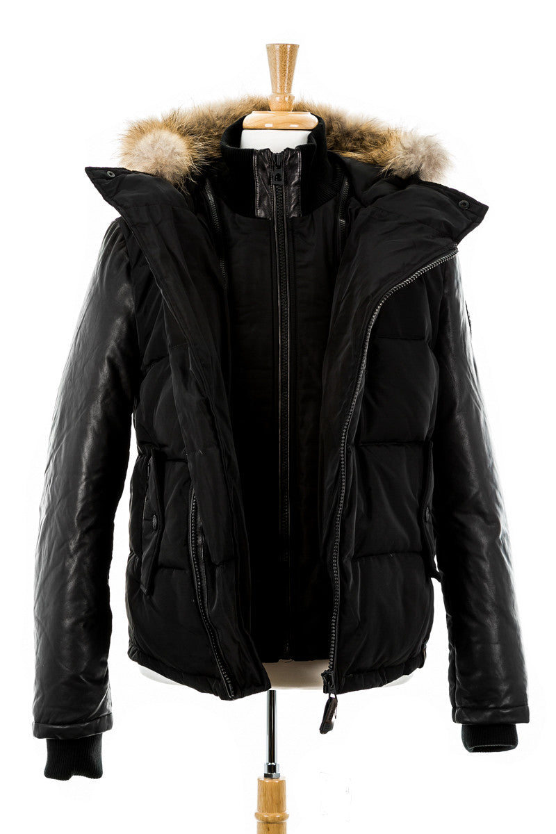 McQueen Leather Sleeved Bomber With Fur - Dejavu NYC