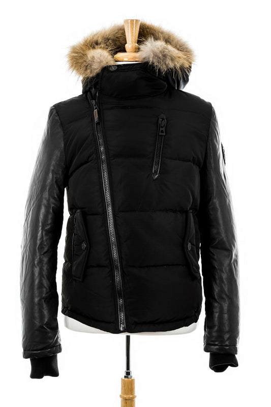 McQueen Leather Sleeved Bomber With Fur - Dejavu NYC