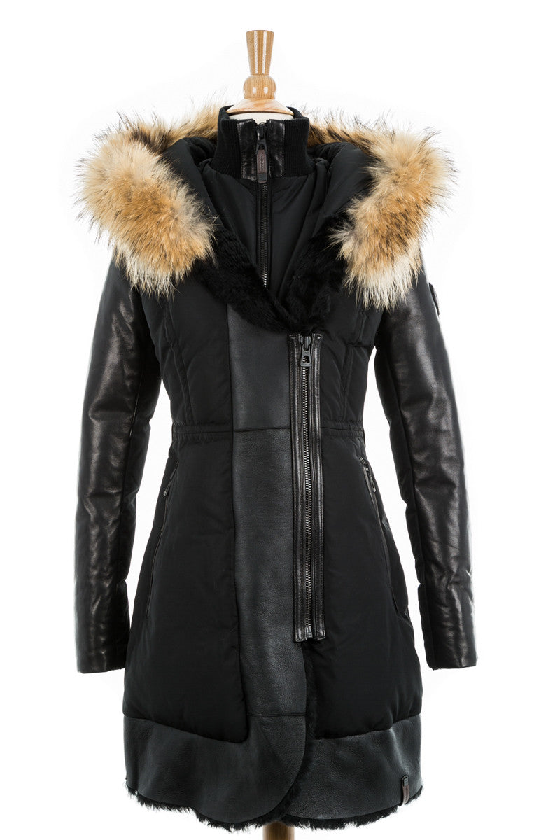 Colatina Leather Sleeved Parka With Fur Trim - Dejavu NYC
