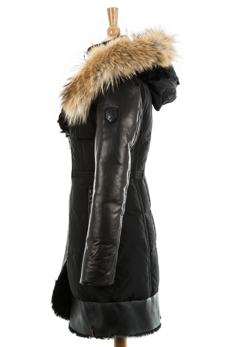 Colatina Leather Sleeved Parka With Fur Trim - Dejavu NYC