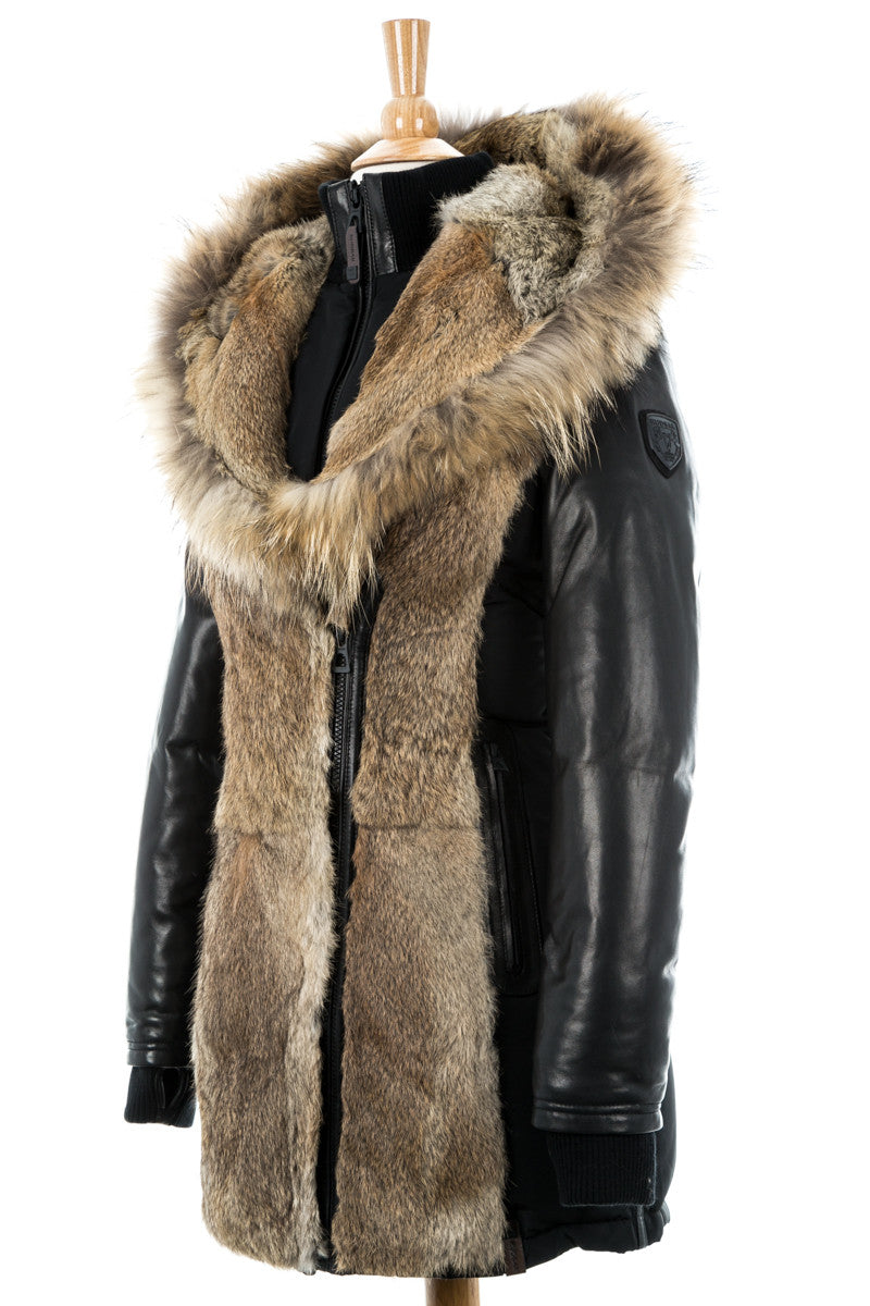 Arly Leather Sleeved Parka With Fur Trim - Dejavu NYC