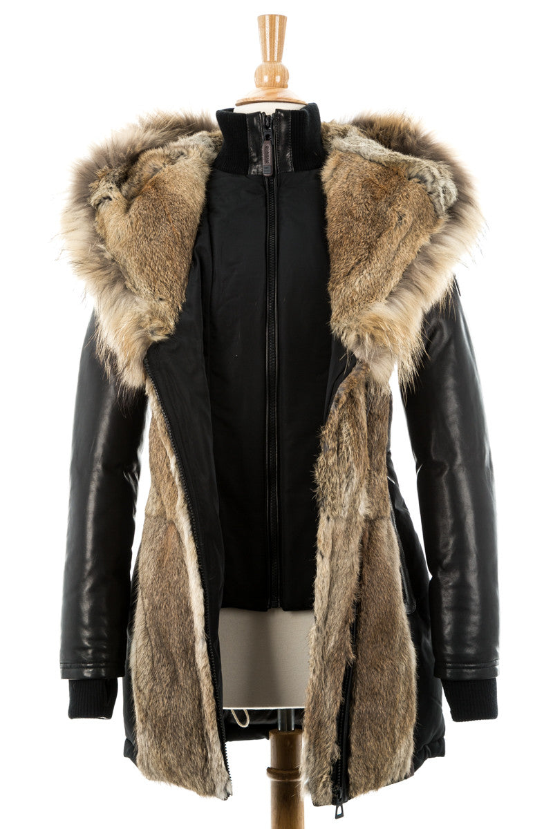 Arly Leather Sleeved Parka With Fur Trim - Dejavu NYC