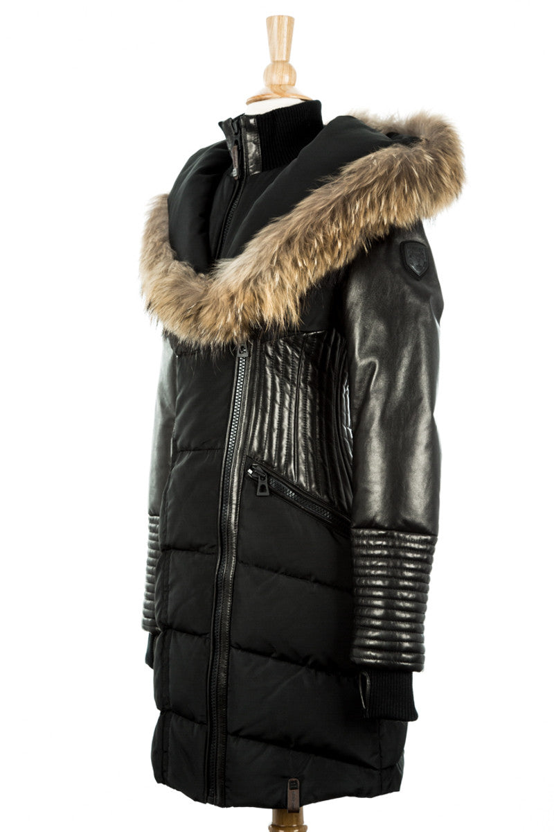 Shauna Leather Down Coat With Fur Trim - Dejavu NYC