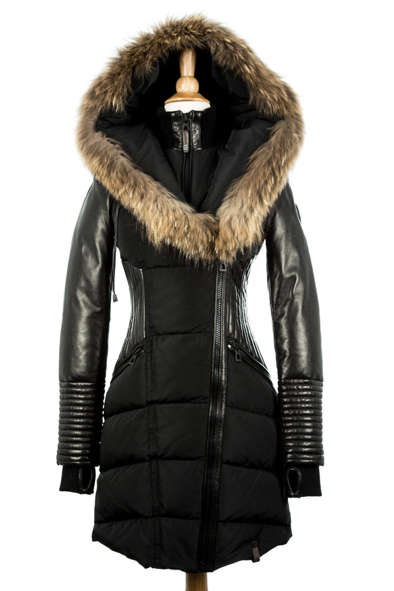 Shauna Leather Down Coat With Fur Trim - Dejavu NYC