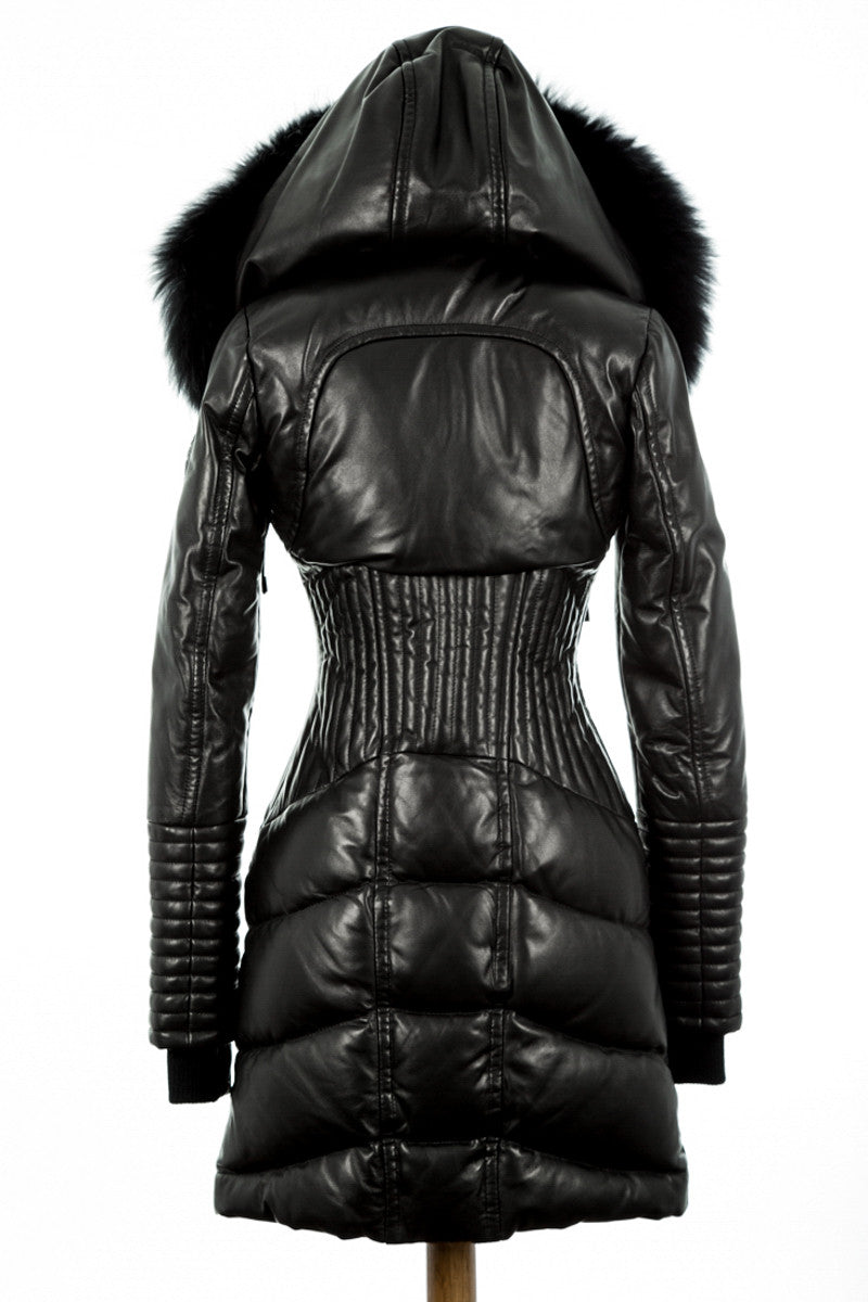 Sia Leather Down Coat With Fur Trim - Dejavu NYC