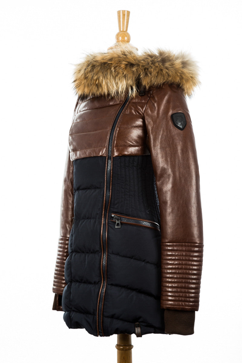 Silvia Down Leather Jacket With Fur Trim - Dejavu NYC