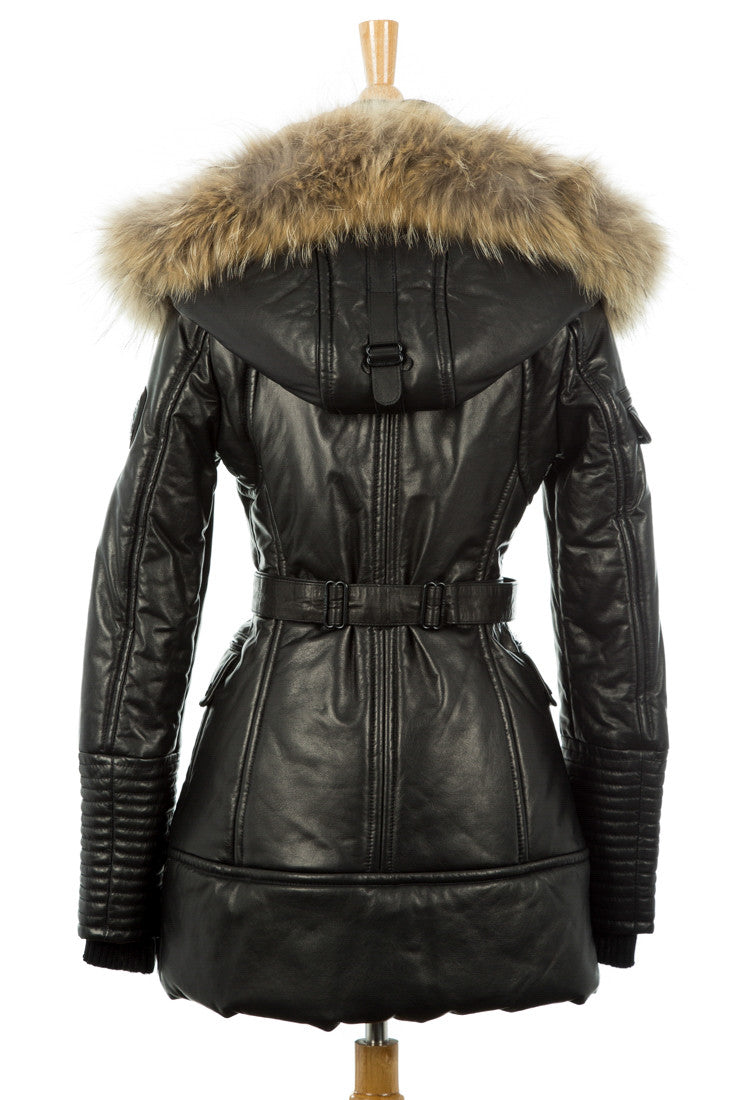 Jenny Leather Parka With Fur Trim - Dejavu NYC