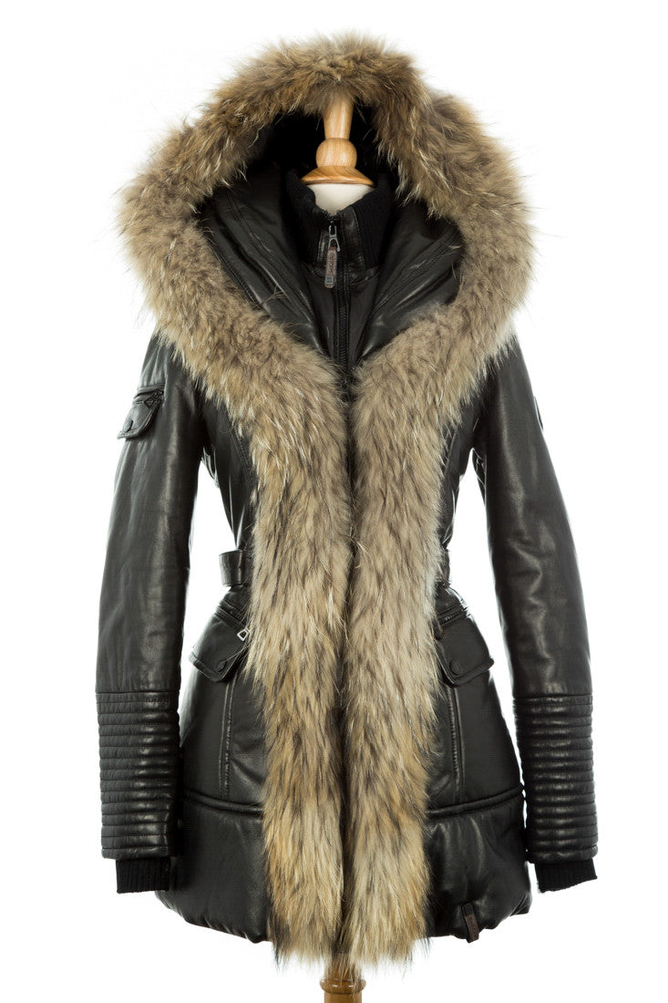 Jenny Leather Parka With Fur Trim - Dejavu NYC