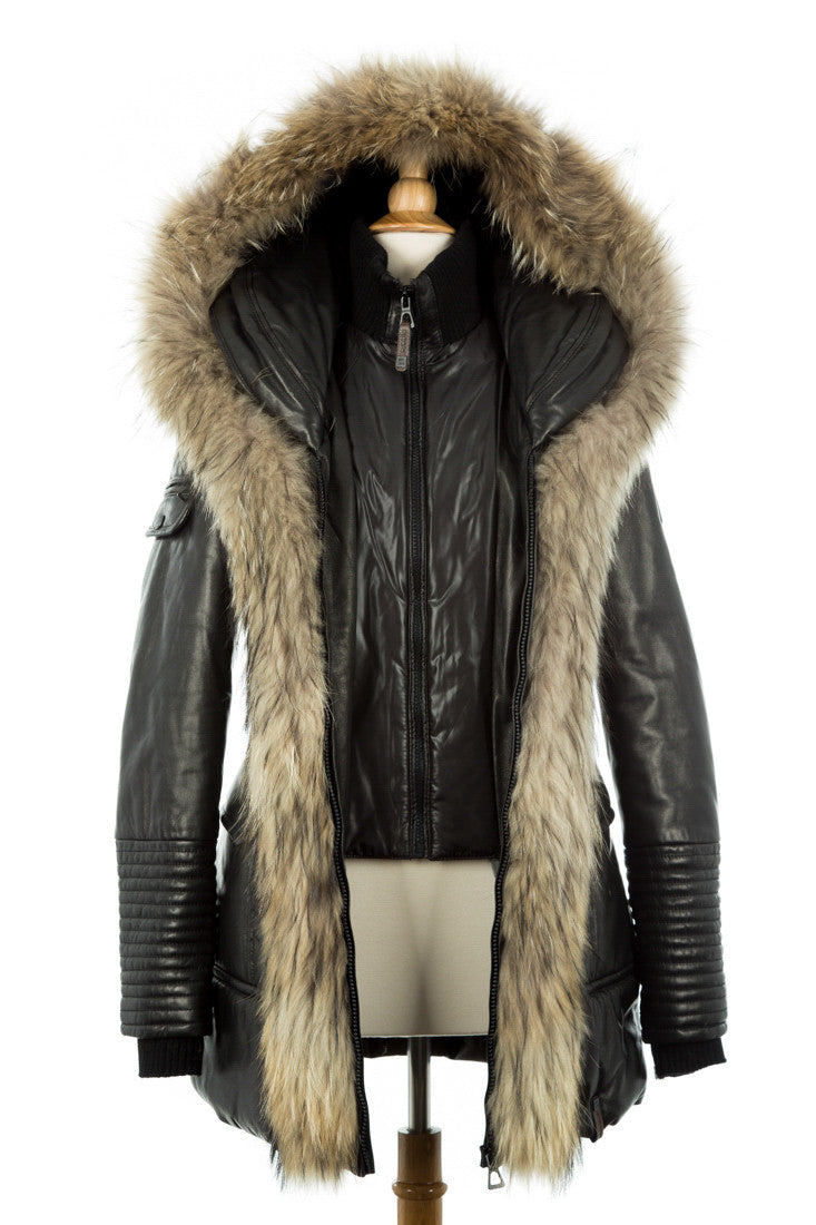 Jenny Leather Parka With Fur Trim - Dejavu NYC