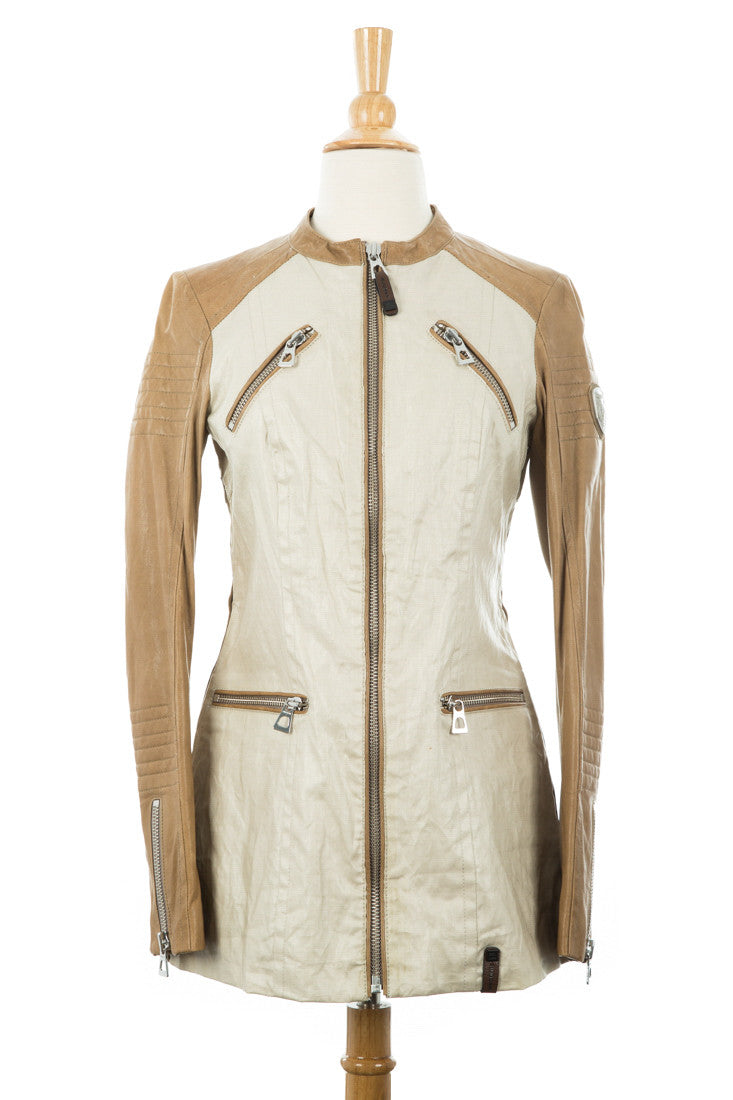 Gillian Waxed Linen Jacket With Leather Sleeves - Dejavu NYC