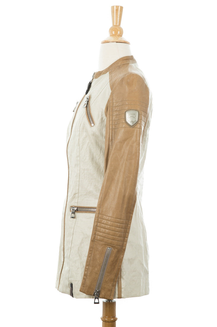 Gillian Waxed Linen Jacket With Leather Sleeves - Dejavu NYC