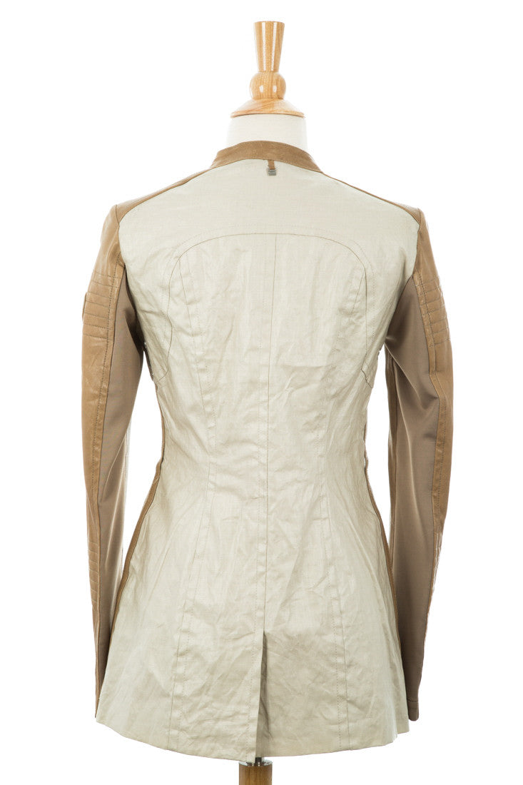 Gillian Waxed Linen Jacket With Leather Sleeves - Dejavu NYC