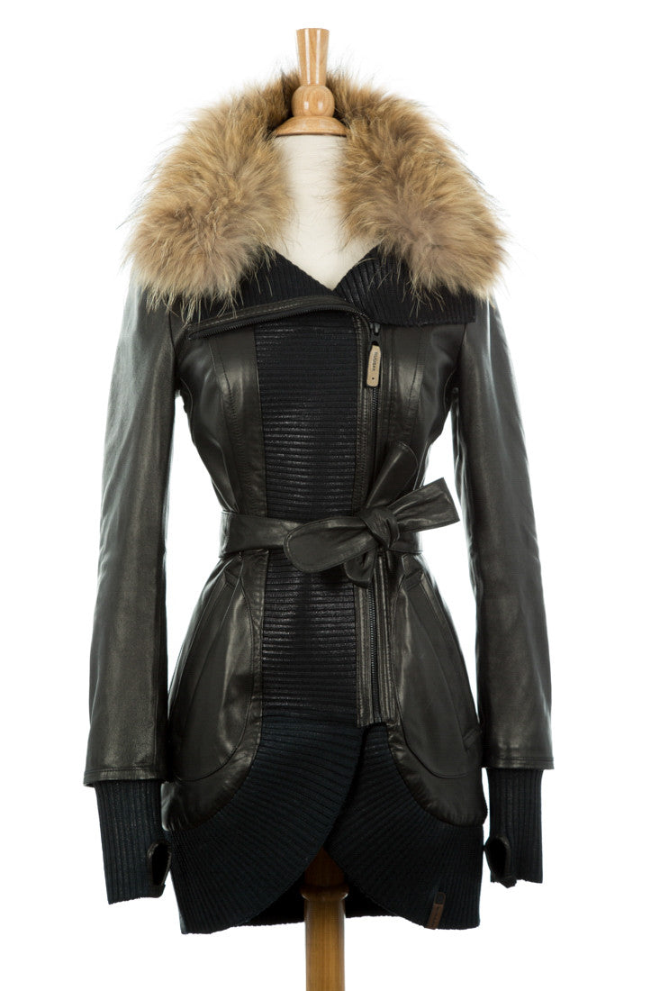 Anahita Leather Coat With Fur Trim - Dejavu NYC