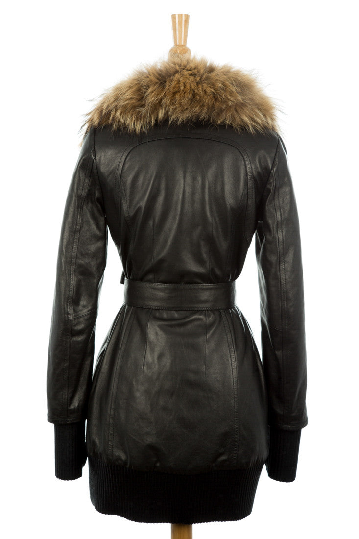 Anahita Leather Coat With Fur Trim - Dejavu NYC