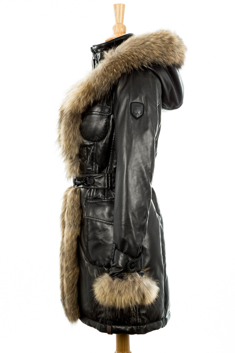 Rita Down Coat With Fur Hood - Dejavu NYC