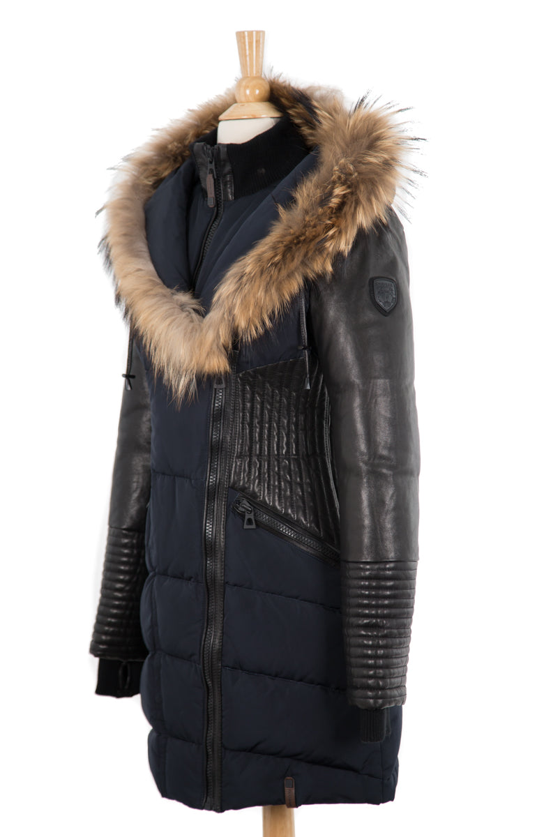 Shauna Leather Down Coat With Fur Trim - Dejavu NYC