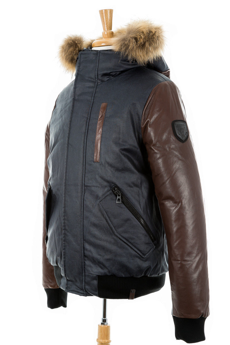 Stephan Leather Sleeved Bomber Jacket With Fur Trim - Dejavu NYC