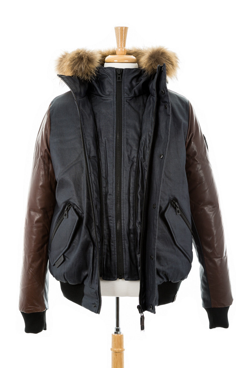 Stephan Leather Sleeved Bomber Jacket With Fur Trim - Dejavu NYC