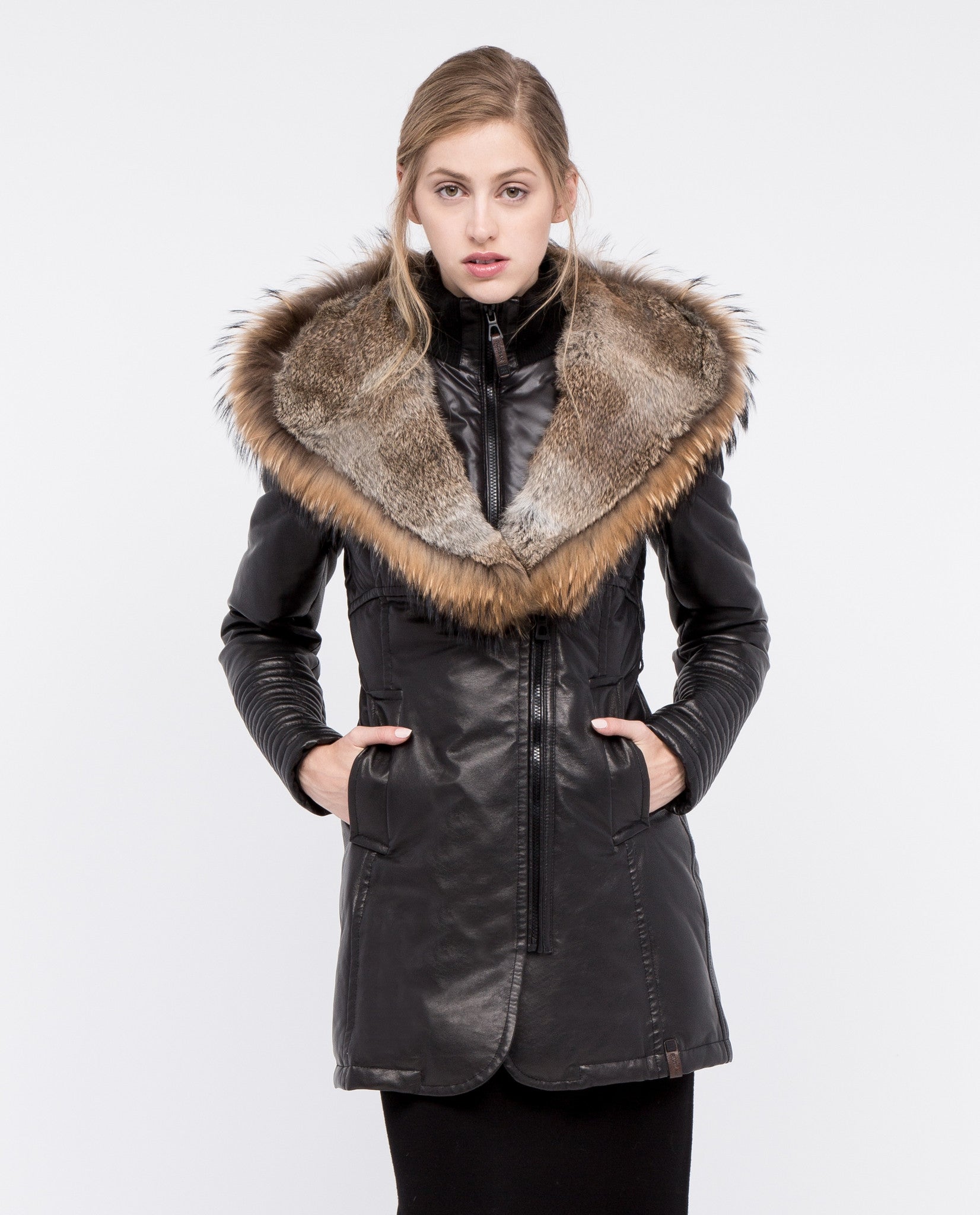 Adelyna Leather Coat With Fur Trim - Dejavu NYC