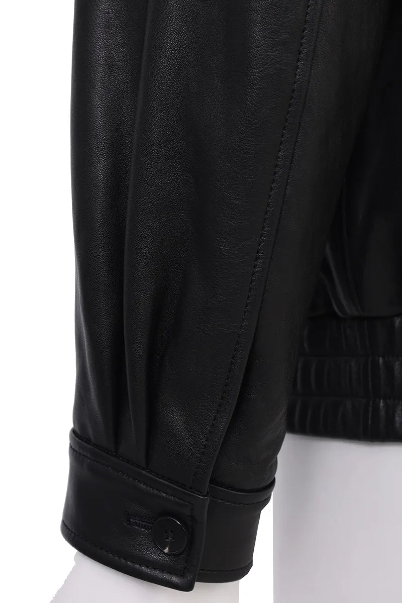 The Bowery leather jacket cuff detail