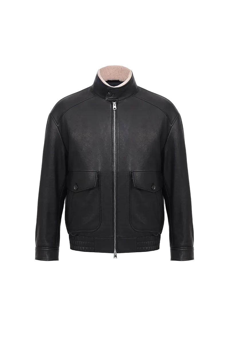 The Bowery custom leather jacket front view