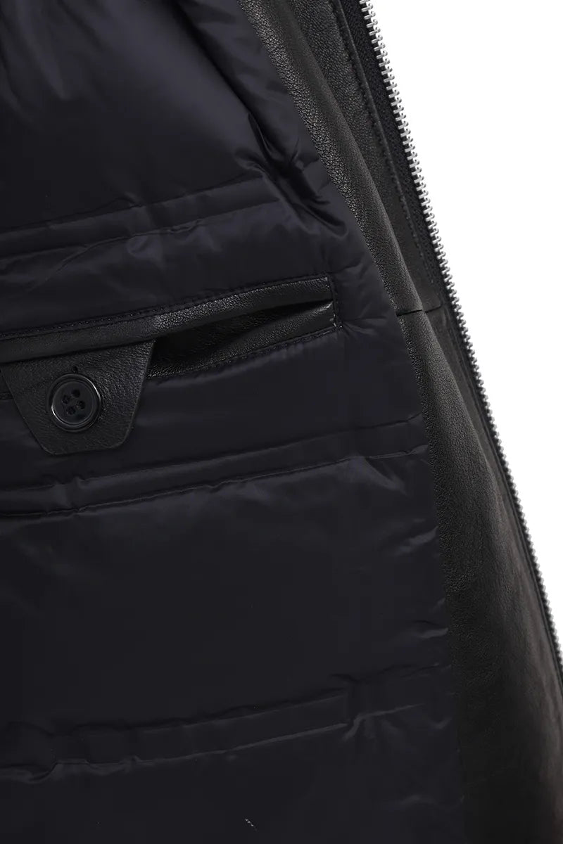 The Bowery leather jacket interior detail