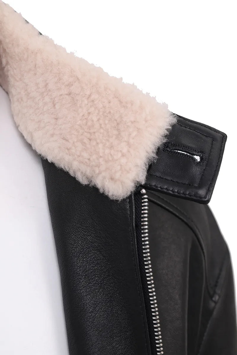 The Bowery leather jacket collar lining detail