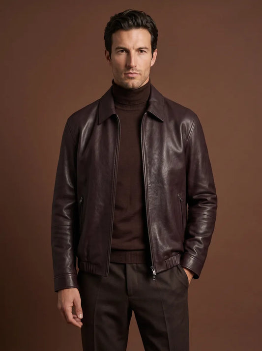 The Prince leather jacket model view
