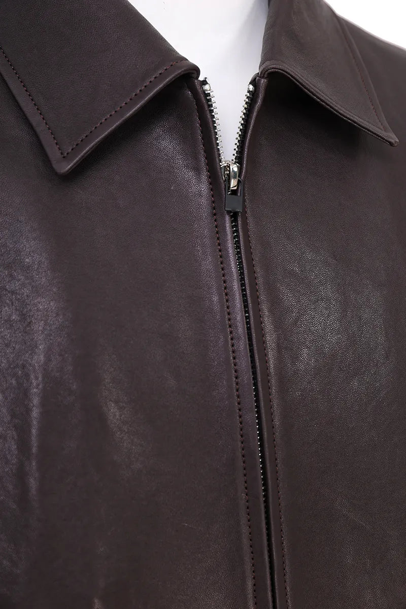 The Prince leather jacket zipper and collar detail