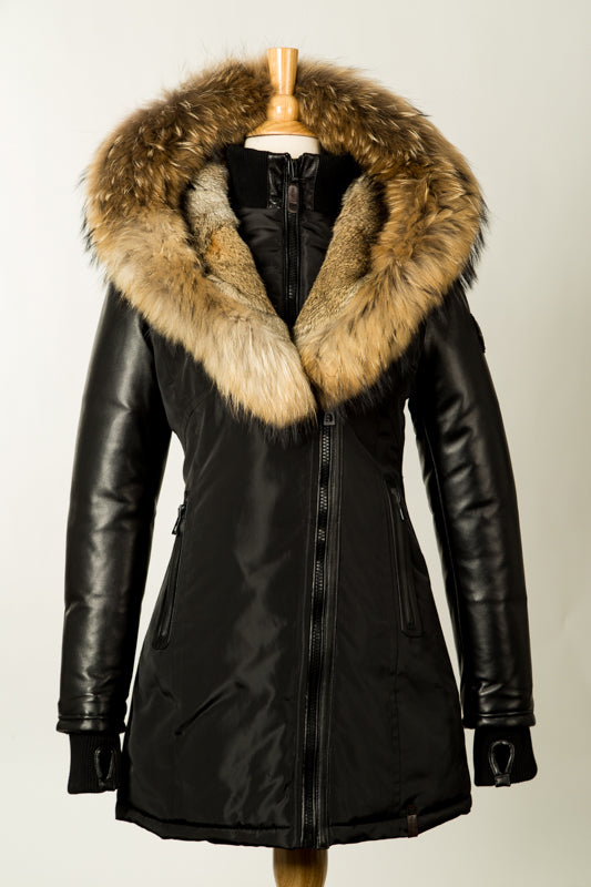 Andrea Leather Coat With Fur Trim
