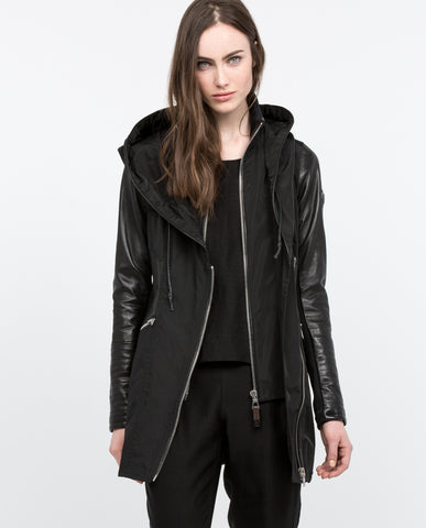 Jenny Leather Parka With Fur Trim